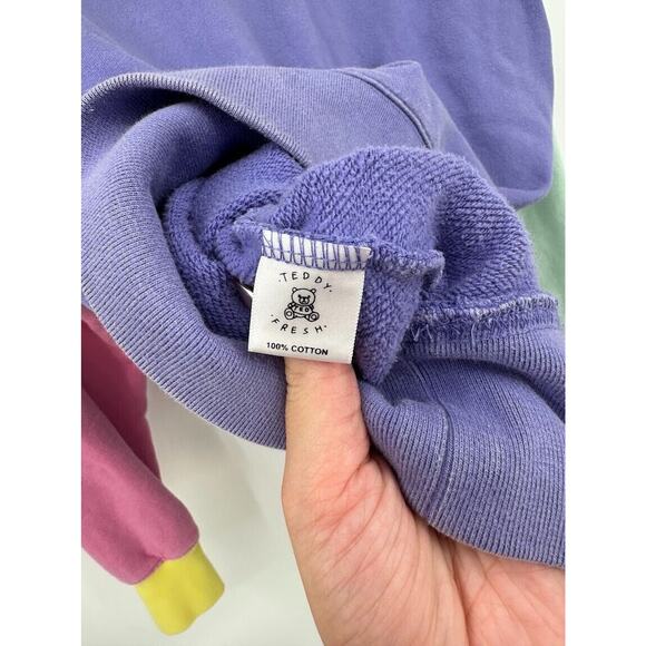 Teddy Fresh Color Block Hoodie Sweatshirt Pastel Purple Pink Men's Size Medium - Picture 4 of 5